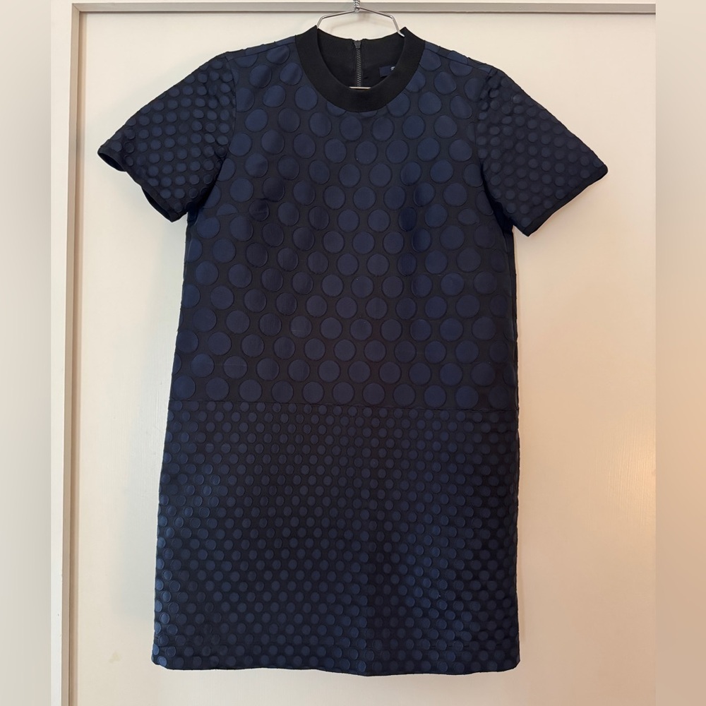 Madewell Textured Polka Dot Shift Dress XS Navy/ Black Short Sleeve